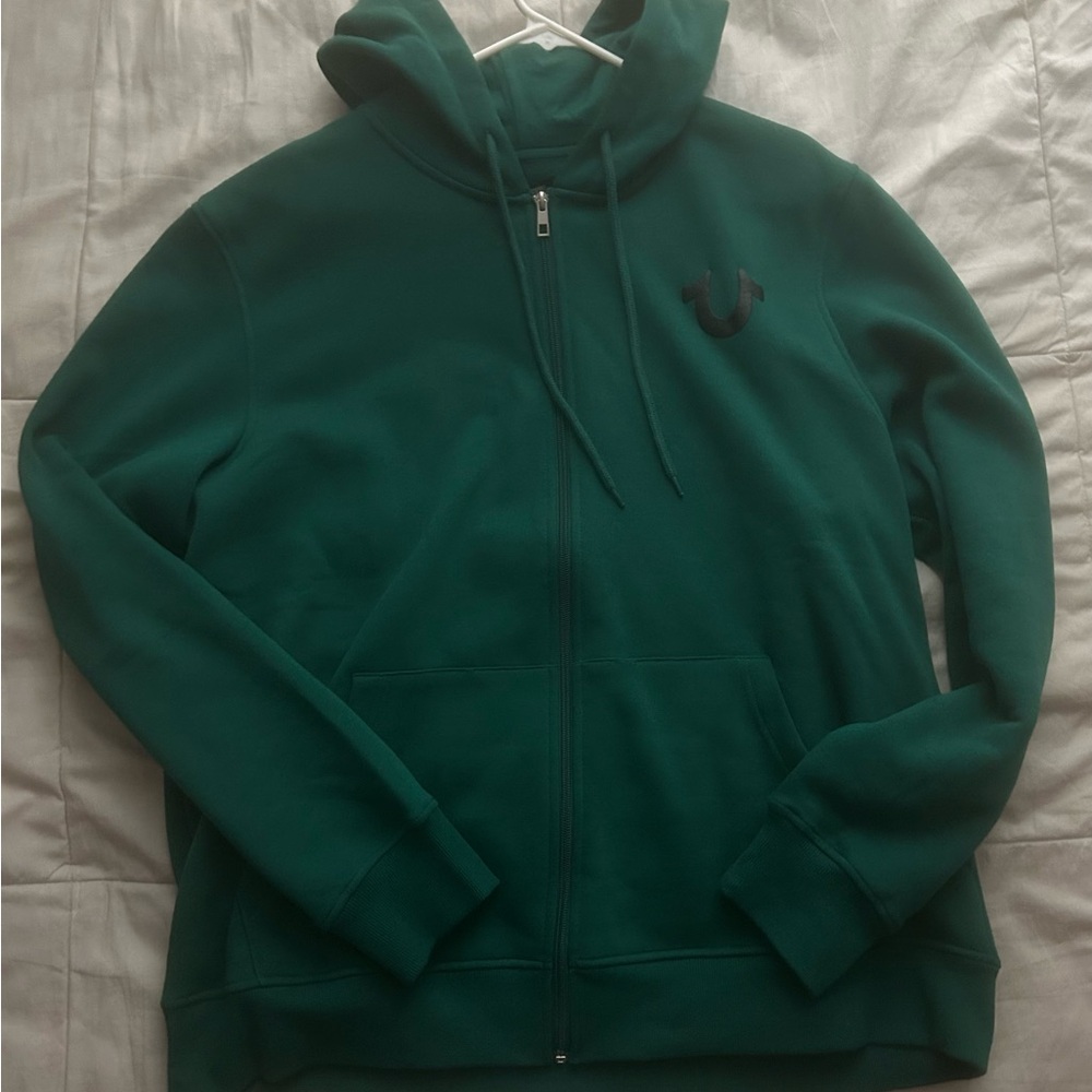 True Religion Green Zip Up Sweater